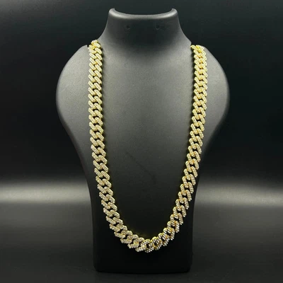 25CT Lab Created Diamond Men's Iced Out Cuban Link Necklace 14K Yellow Gold Over - Image 1 of 4