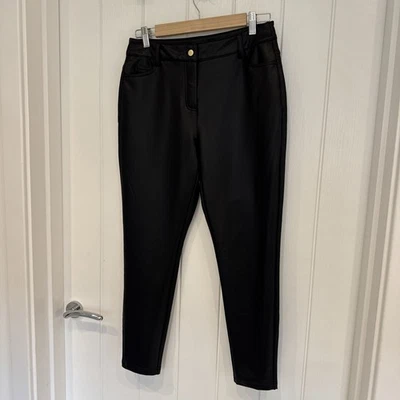 Next Petite Size 12 Black Faux Leather Slim Trousers - Image 1 of 4