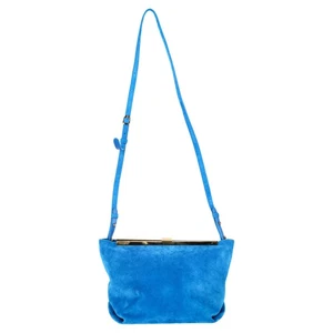 Khaite Augusta Clutch Tasche mit Riemen in blau Wildleder - Bild 1 von 8