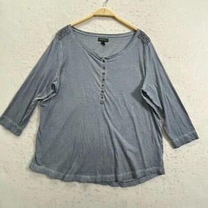 Camiseta Top Lauren Ralph Lauren Para Mujer 2X Gris Algodón Manga 3/4 Cuello Henley - Imagen 1 de 8