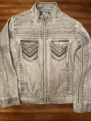 Chaqueta BKE Hebilla Mujer Pequeña Cremallera Completa Bordada Imitación Cuero Gris Foto 1 de 4