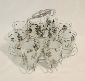 Vintage Libbey mattierter silberner Blatteiskübel, 8 Gläser, Metallhalter & Zangen NEUWERTIG - Bild 1 von 8