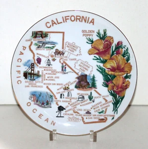 Vintage California Souvenir Plate Lefton Japan porcelain Golden Poppy decor - Picture 1 of 7