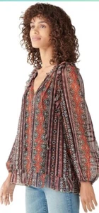 Blusa Lucky Brand Boho Para Mujer Mediana Cottagecore Floral Plisada Gasa Otoño - Imagen 1 de 15
