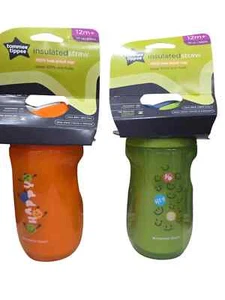 Tommee Tippee Insulated Straw Cup 2 Pack, Orange and Green ,266ml, 12m+ New - Picture 1 of 6
