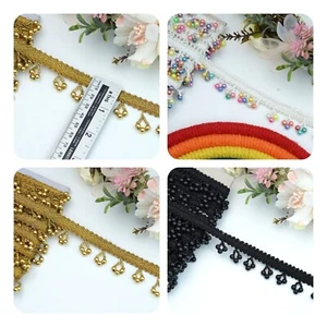 2 Yrds Beaded Fringe Drop Shape Pearl Vintage Style Trim Ribbon Sewing on Edging - Picture 1 of 15