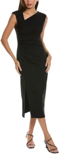 Anne Klein Women's Asymmetrical Neck Ruched Midi Dress, BLACK, SIZE-1X - Picture 1 of 2