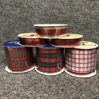 Lot Of 6 Vintage Christmas Ribbons (3) 2 1/2” Wired (1) 7/8” Wired (2) 5/8” New - Image 1 of 4