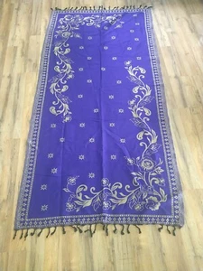 Royal Blue and Tan Wool Tablecloth, Reversible, K R. International 40 X 78" - Picture 1 of 6