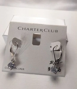 Charter Club Silver Cubic Zirconia Drop Dangle Earrings - New - Picture 1 of 1