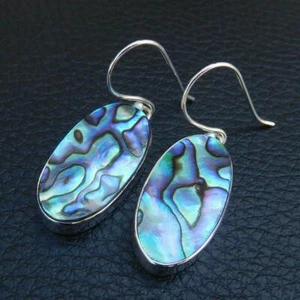 925 Sterling Silver Abalone Shell Gemstone Everday Wear Earrings Gifts for Her - Picture 1 of 3
