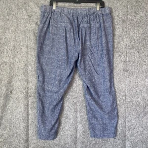 Old Navy Chambray Linen Crop Pants Size 14 High Rise Blue Elastic Waist Pull On - Picture 1 of 14