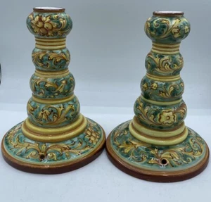 Vintage, handbemalt, Italien Keramik Handarbeit Kerzenständer, H8,5 "Sockel 6,25", - Bild 1 von 7