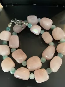 Enorme collana 21 pollici quartine rosa in agata muschio 190 g - Foto 1 di 6