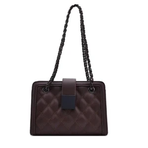 Quilted Medium Leather Shoulder Purse And Crossbody Handbag with Chain Strap - Picture 1 of 2