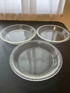 Vintage Pyrex Clear Glass Pie Pan Plate 9" Set Of Three ￼ ￼ONE WITH ETCHED GLASS - Picture 1 of 7