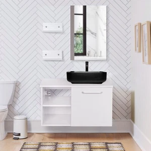 Tocador de baño flotante montado en la pared de 28" con grifo de lavabo combo gabinete de baño - Imagen 1 de 8