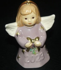Collectible 2023 Goebel Bell Christmas Ornament Elderberry Angel Holding Bow EUC - Picture 1 of 3