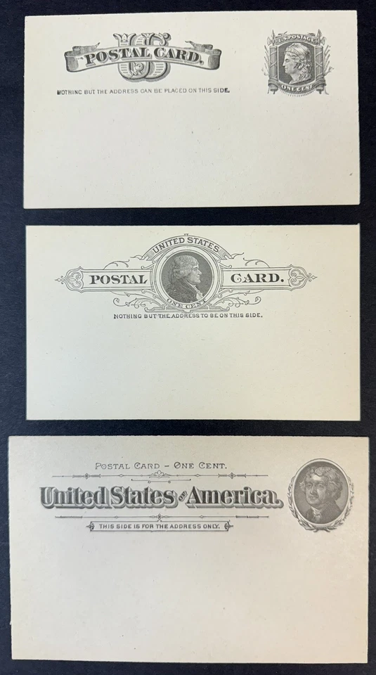 U.S., 1881-1894, Scott #UX7, UX9, UX12, Postal Cards, Unused, Very Fine - Image 1 of 2