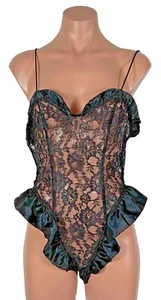 Victoria's Secret Vintage 90s Black Lace Teddy Babydoll One Piece Zip Back Thong - Picture 1 of 9