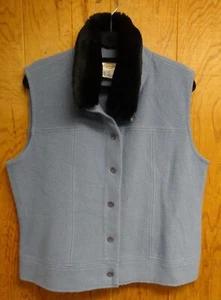 Talbots Women's Vest w/ Fur Collar XL Extra Large Blue / Black Button - Picture 1 of 3