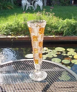 Vaso VINTAGE tagliato per trasparente Ambra Germania Ovest originale 24% Pbo cristallo gemme piombo - Foto 1 di 7