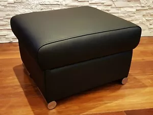 Schwarz Echt Leder Hocker Sitzhocker Fußhocker Sitzwürfel 60x55 Polsterhocker - Bild 1 von 5