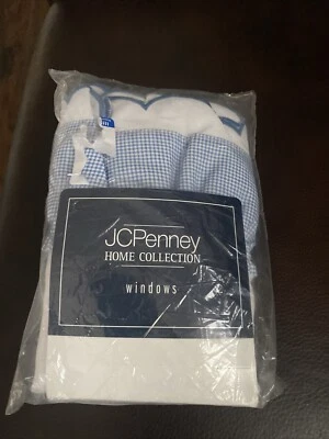 Cortina de cocina vintage Jc Penny Home Collection con volantes azul y blanco.2 niveles.Nueva Foto 1 de 4