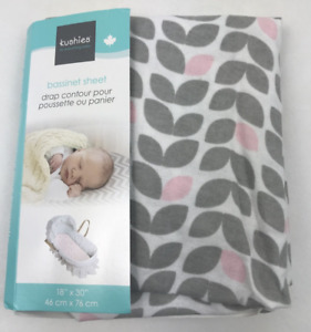 Kushies Baby Fitted Bassinet Sheet Cotton 18" x 30" Elastic Trim Grey Petal