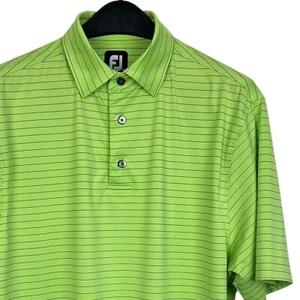 FootJoy Men's Medium Performance Quick Dry Golf Polo Stretch Bright Green Stripe - Picture 1 of 7