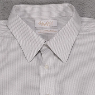 Roundtree Yorke Gold Label Shirt Men 17 1/2-35 Fitted Gray Button Up Long Sleeve - Image 1 of 4