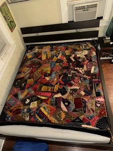 1800's Antique Crazy Velvet Quilt Lots of Embroidery & Applique 72” x 68” - Picture 1 of 17