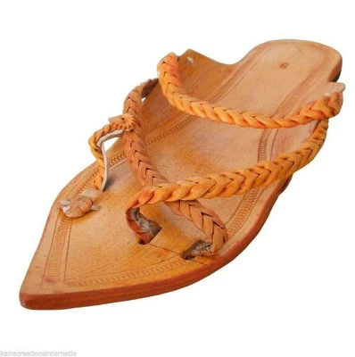 Handmade Indian Casual Slippers Slip Ons Flat Brown Men Shoes Leather UK 8.5 - Image 1 of 4