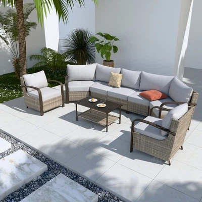 Eagle Peak 6 шт. Полумесяц Изогнутый Плетеный Уличный Набор Мебели для Патио Разговор - Изображение 1 из 4