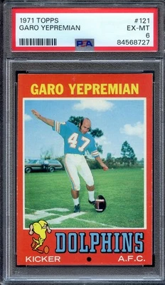 1971 Topps #121 Garo Yepremian PSA 6 Miami Dolphins 8727 - Image 1 of 2