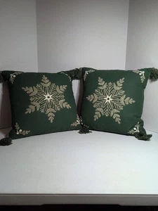 Weihnachten Punch Nadel Schneeflocke Kissen dunkelgrün je 17x17x8 - Bild 1 von 7