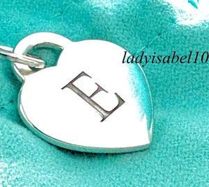 Tiffany & Co. Letter E Initial Alphabet Heart Charm Pendant Silver 1 " w/ Pouch - Picture 1 of 7