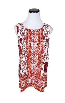 Nicole Miller Linen Blend Button Back Floral Sleeveless Blouse Tank Top Size XS - Image 1 of 4