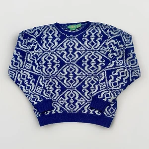 Vintage 1990s J.Crew Outfitters Hand Knit Shetland Wool Sweater Blue Gray L - Picture 1 of 13