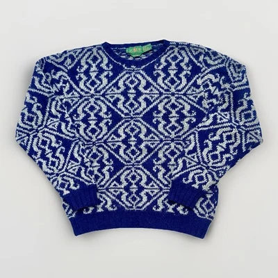 Vintage 1990s J.Crew Outfitters Hand Knit Shetland Wool Sweater Blue Gray L - Image 1 of 4