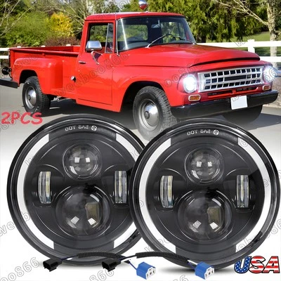 for International Harvester R-Series 2pcs 7" LED Round Headlights High/Low Beam Foto 1 de 4