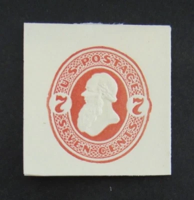 US Stamped Envelope U186 7c 1874-86 Cut Square Vermillion on Amber Full Corner - Image 1 of 2