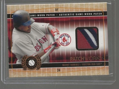 2005 Manny Ramirez Fleer Patchworks Game Worn 3-Color Jersey RELIC Patch #35/99 - Image 1 of 2