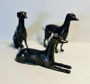 Set of 3 Vintage MCM Bronze Whippet Greyhound Dog Figurine Sculptures 6.5” - Picture 1 of 17