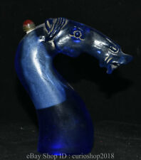 4.2 " China Blue Glass Fengshui Animal Horse Head Bust snuff bottle snuff Box