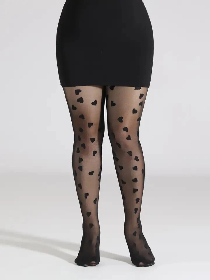 Medias ultrafinas con estampado de corazón para mujer talla grande calce ajustado estilo verano Foto 1 de 4