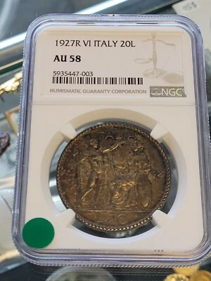 1927 R VI Italy 20L 20 Lire KM#69 Coin graded AU58 by NGC - Image 1 of 4