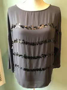 Camicetta donna Ann Taylor LOFT taglia XS extra small grigio-marrone manica 3/4 paillettes - Foto 1 di 6