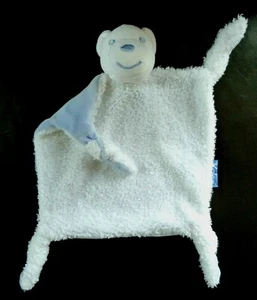 *. DOUDOU PLAT KALOO OURS BOUCLETTE BLANC BLEU VELOURS BLEU 4 NOUET EXC. ETAT - Picture 1 of 7