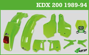 Kawasaki KDX 200 89 - 94 Enduro UFO Kit Plastica Fari Alogeno, Paratelaio - Foto 1 di 7